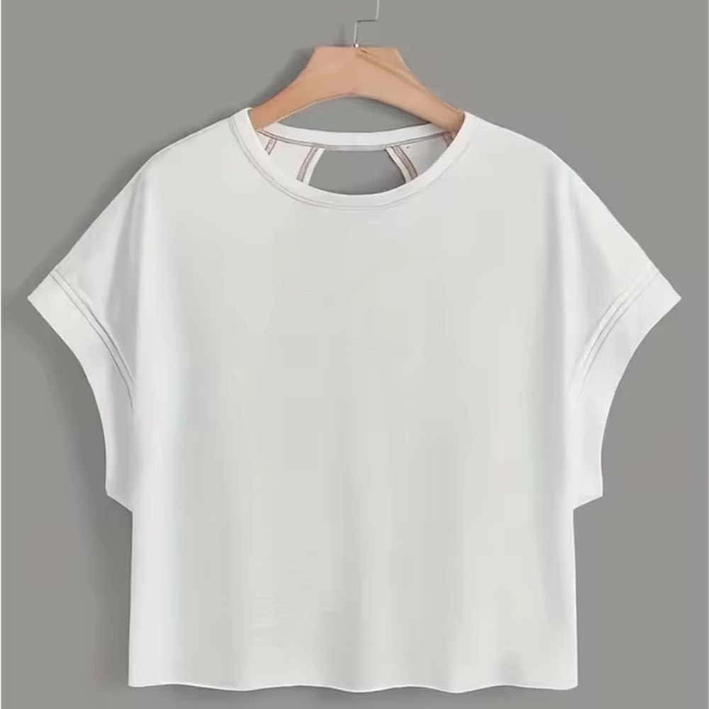 White Short Sleeve Cutout Back Women’s Top